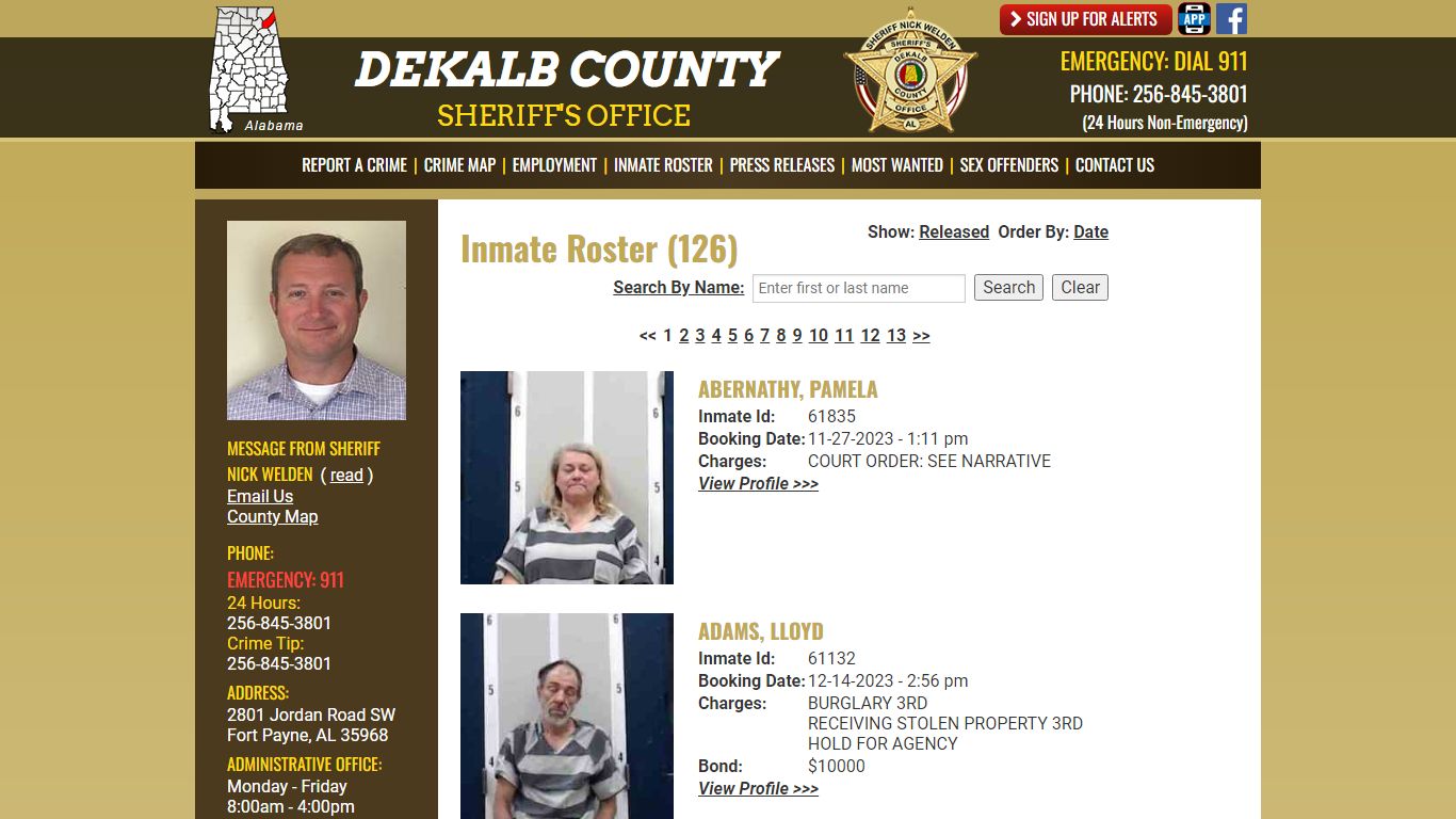 Inmate Roster - DeKalb County Sheriff's Office - Fort Payne, Alabama