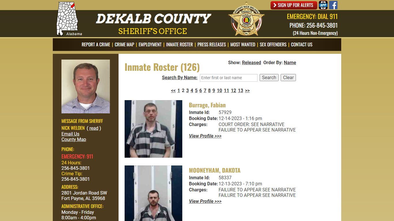 Inmate Roster (133) - DeKalb County Sheriff's Office - Fort Payne, Alabama