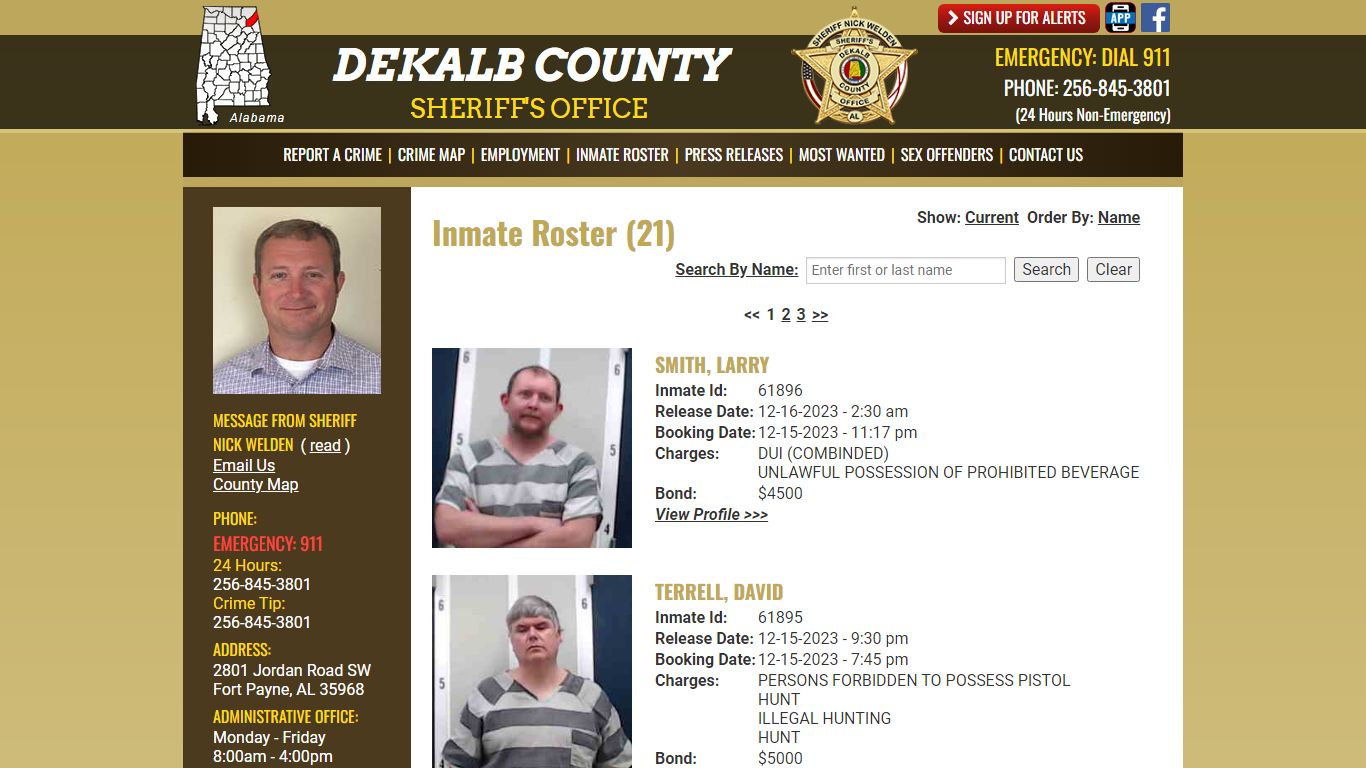 Inmate Roster (21) - DeKalb County Sheriff's Office - Fort Payne, Alabama
